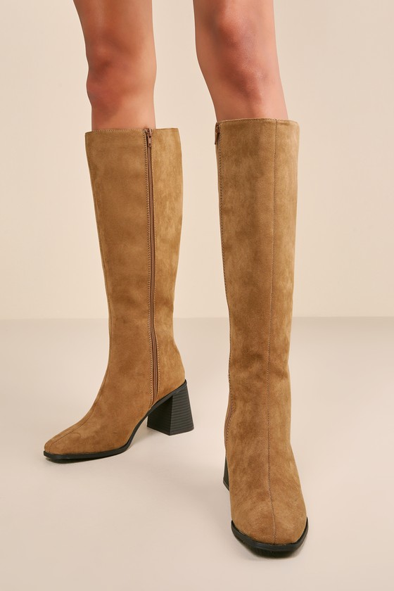 suede taupe knee high boots