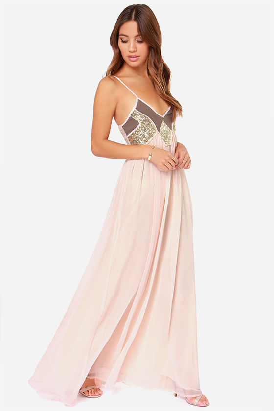 Top of The World Peach Sequin Maxi Dress