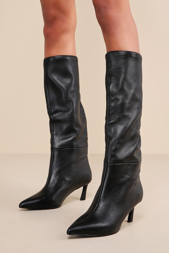 Steve Madden Lavan Black Leather Kitten Heel Knee-high High Heel Boots