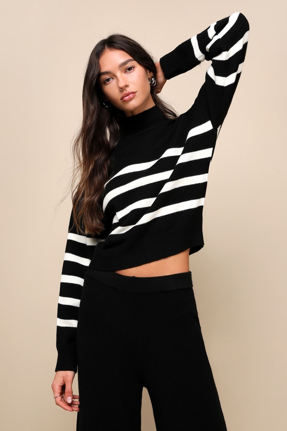 Black Striped Knit Top - Mock Neck Sweater Top - Sweater Top - Lulus