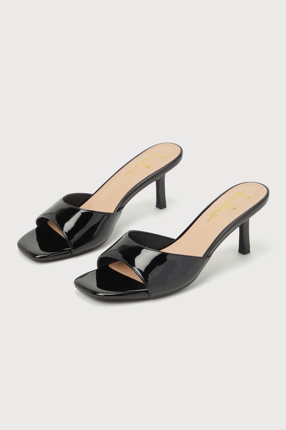 Lulus Chrysilla Black Patent High Heel Slide Sandal Heels