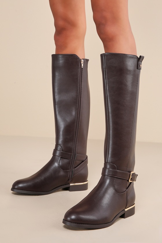 Cute Dark Brown Boots - Knee-High Boots - Buckle Boots - Lulus