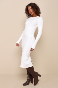The Best Yet Ivory Ribbed Bodycon Sweater Dress