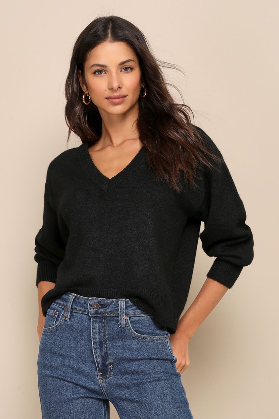 Black Pullover Sweater - V-Neck Sweater - Pullover - Sweater - Lulus