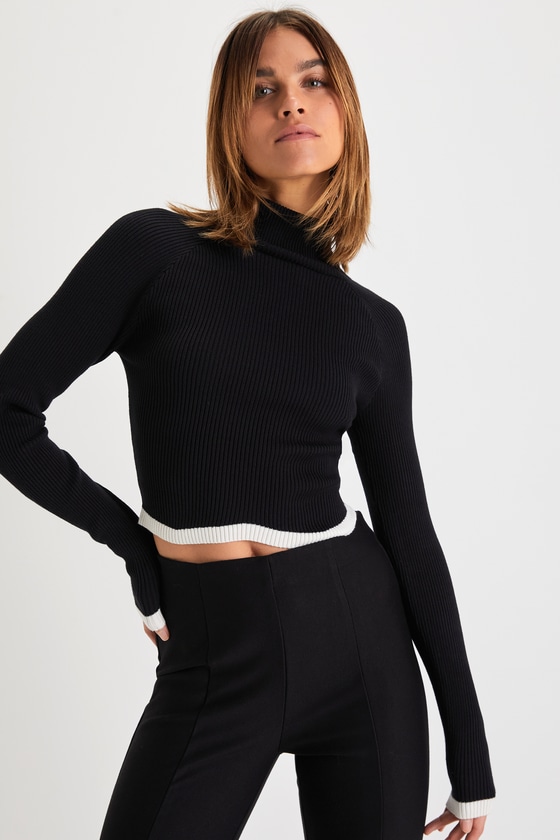 Black and White Cropped Sweater - Turtleneck Sweater - Sweater - Lulus