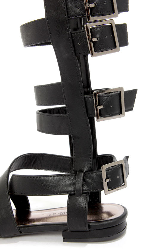 black caged gladiator sandals