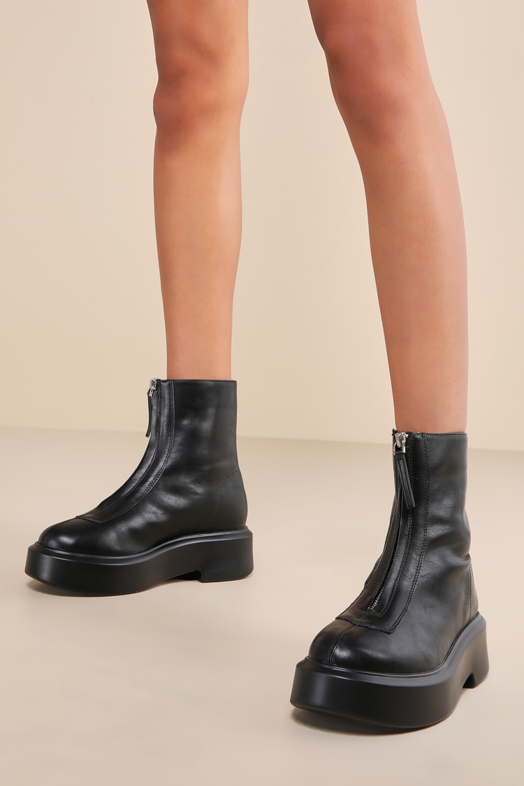 Black Ankle Boots - Zip-Front Boots - Platform Ankle Boots - Lulus