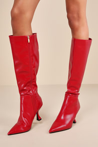 Margaret Crimson Pointed-Toe Knee-High Boots