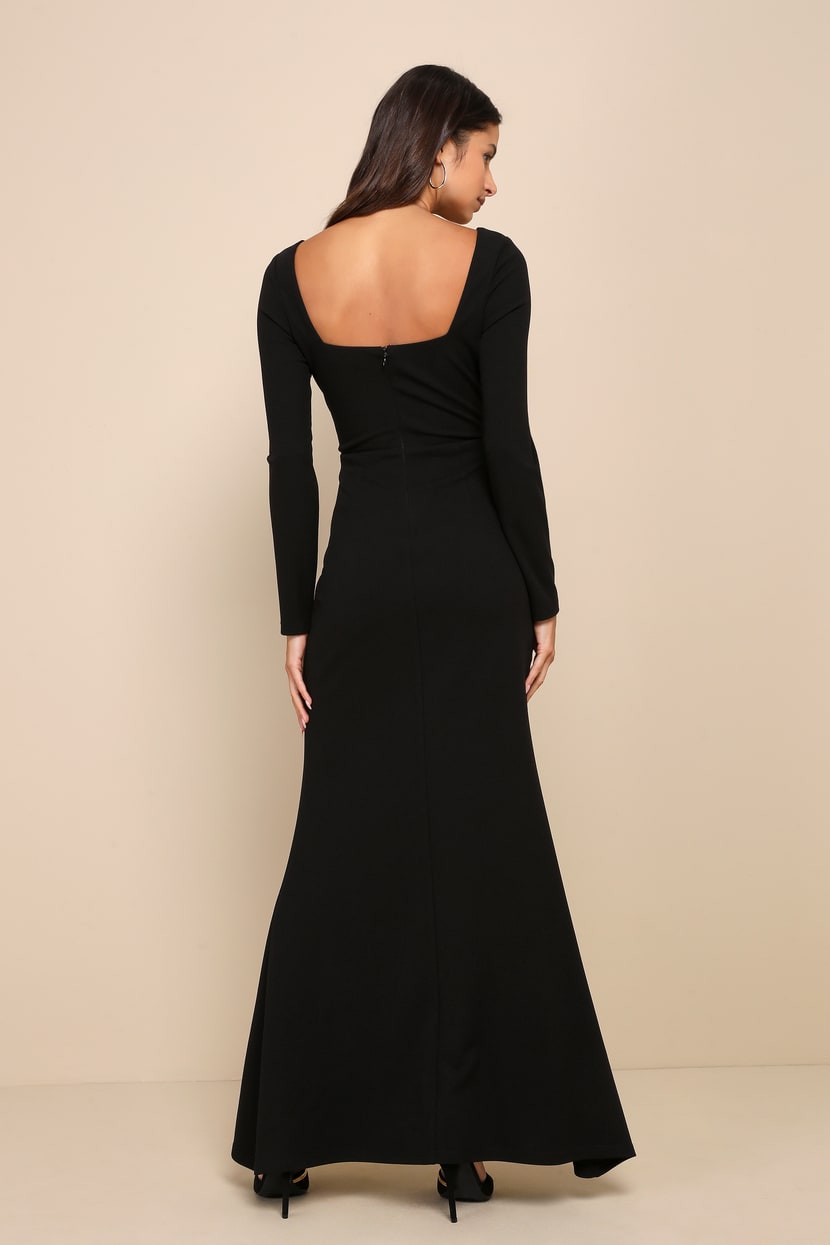 fitted lace wedding dress Miriam Long Maxi Party Dress with Ruffled Skirt Black / Large main image 0