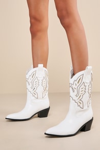 Remmington White Pointed-Toe Western Ankle Boots