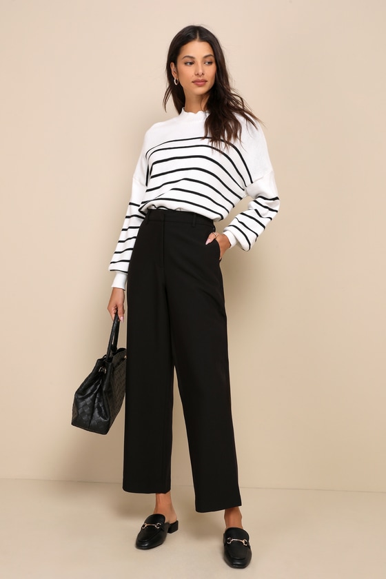 Lulus Confident Influence Black High-rise Straight Leg Trouser Pants