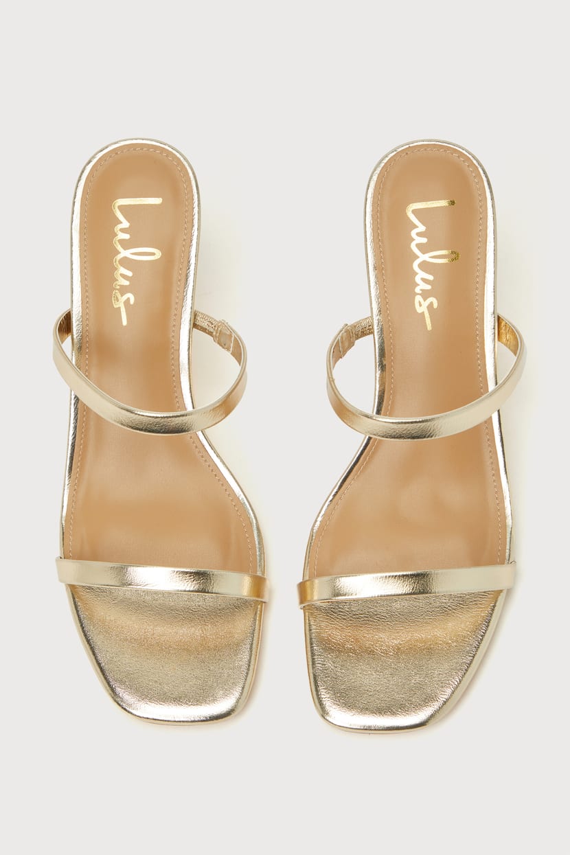 Gold Slide Sandals - Strappy Slide Sandals - High Heel Sandals - Lulus