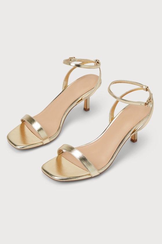 Gold Kitten Heel Sandals Ankle Strap Low Lulus 