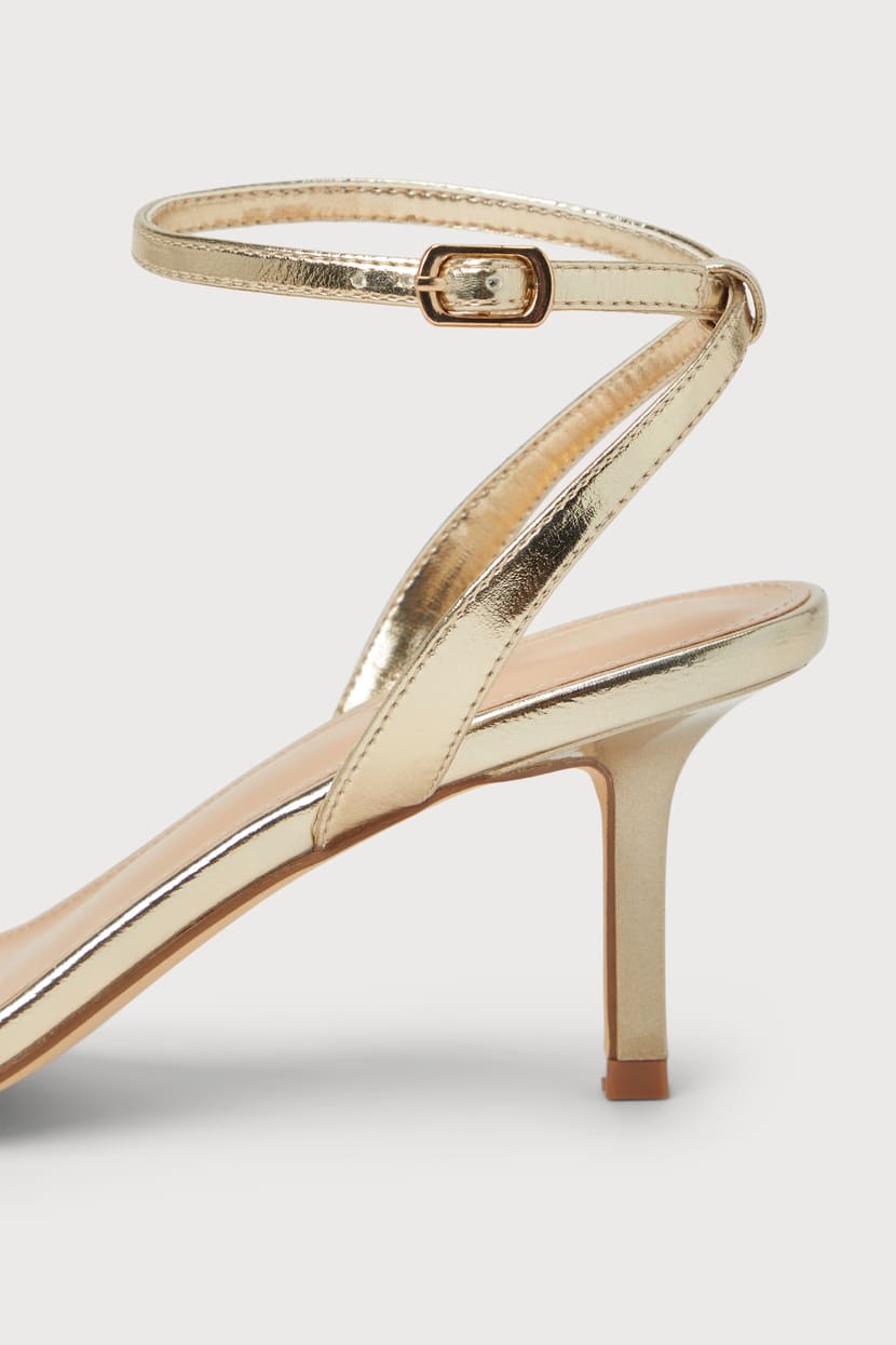 Ensley Gold Kitten Heel Ankle Strap Sandals