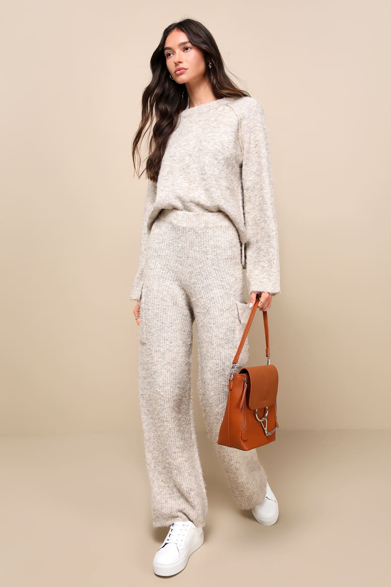 Signature Sunday Heather Beige Knit Sweater Pants