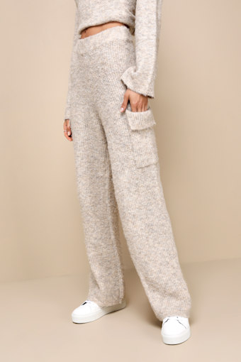 Signature Sunday Heather Beige Knit Sweater Pants 2