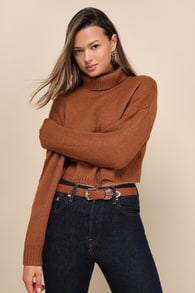 Comfy Intentions Rust Brown Turtleneck Cropped Pullover Sweater
