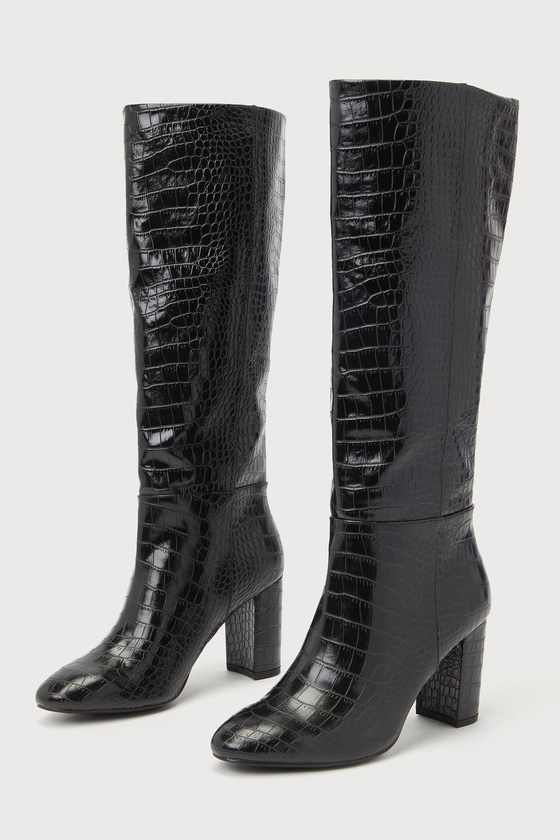 black croc knee boots