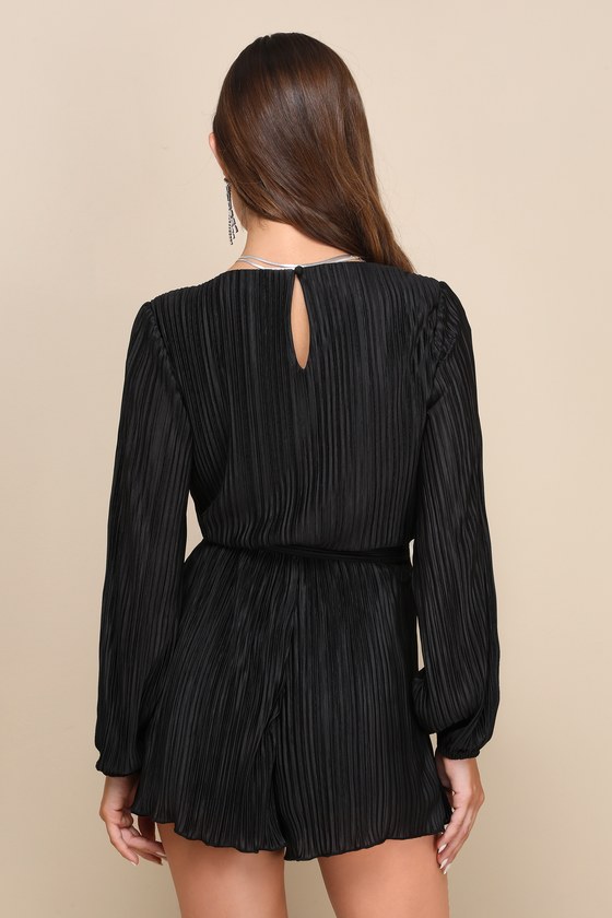 マタニティ balloon bolero one piece/blackblack Black Plisse Romper - Balloon Sleeve Romper - Plisse Romper