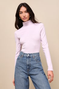 Definite Favorite Lilac Ribbed Knit Mock Neck Bodysuit
