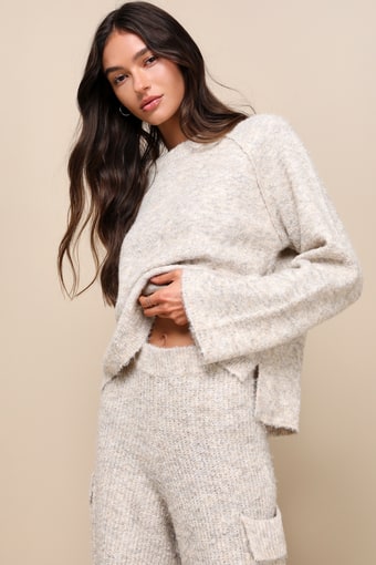 Signature Sunday Heather Beige Raglan Sleeve Pullover Sweater 1