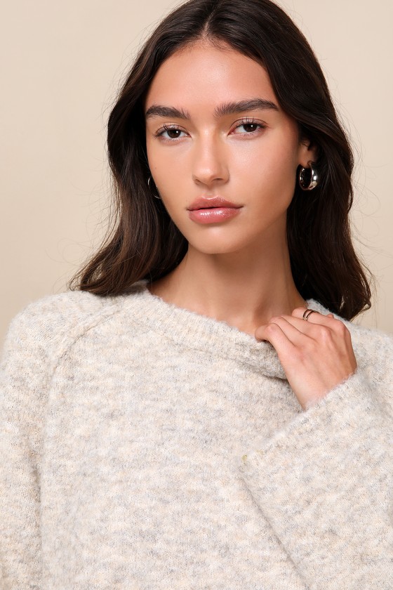 Heather Beige Sweater - Raglan Sleeve Sweater - Pullover Sweater - Image 4