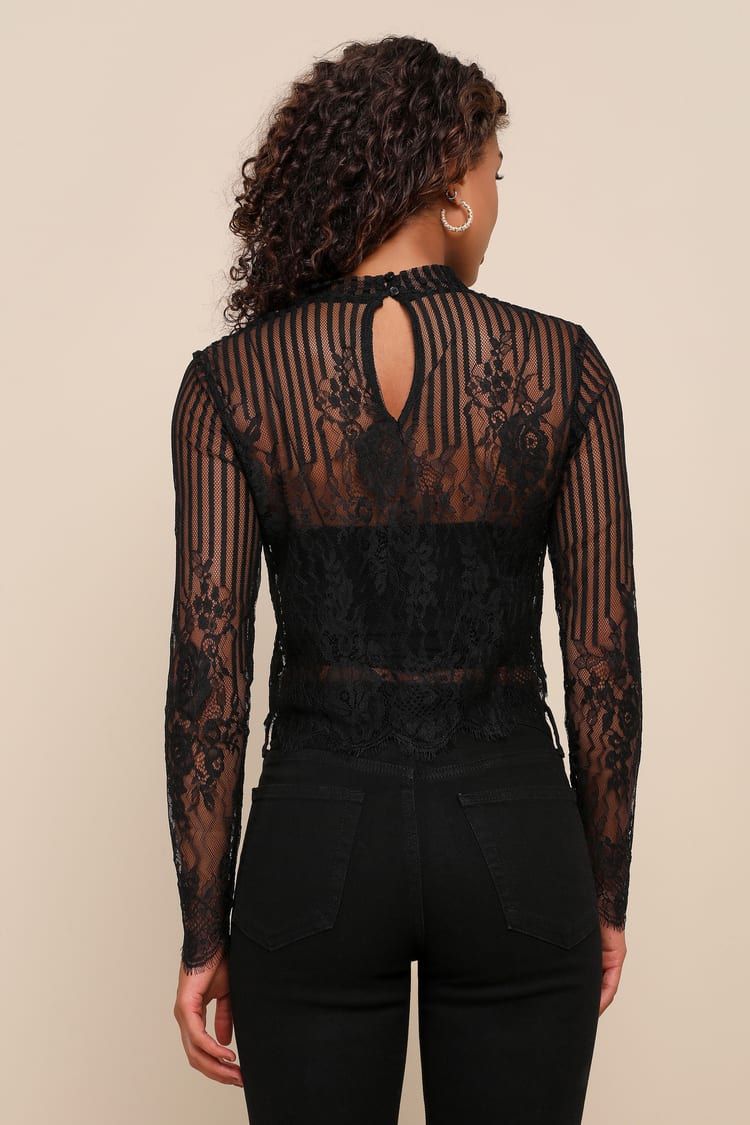 Sexy Black Lace Top - Long Sleeve Lace Top - Black Lace Crop Top - Lulus