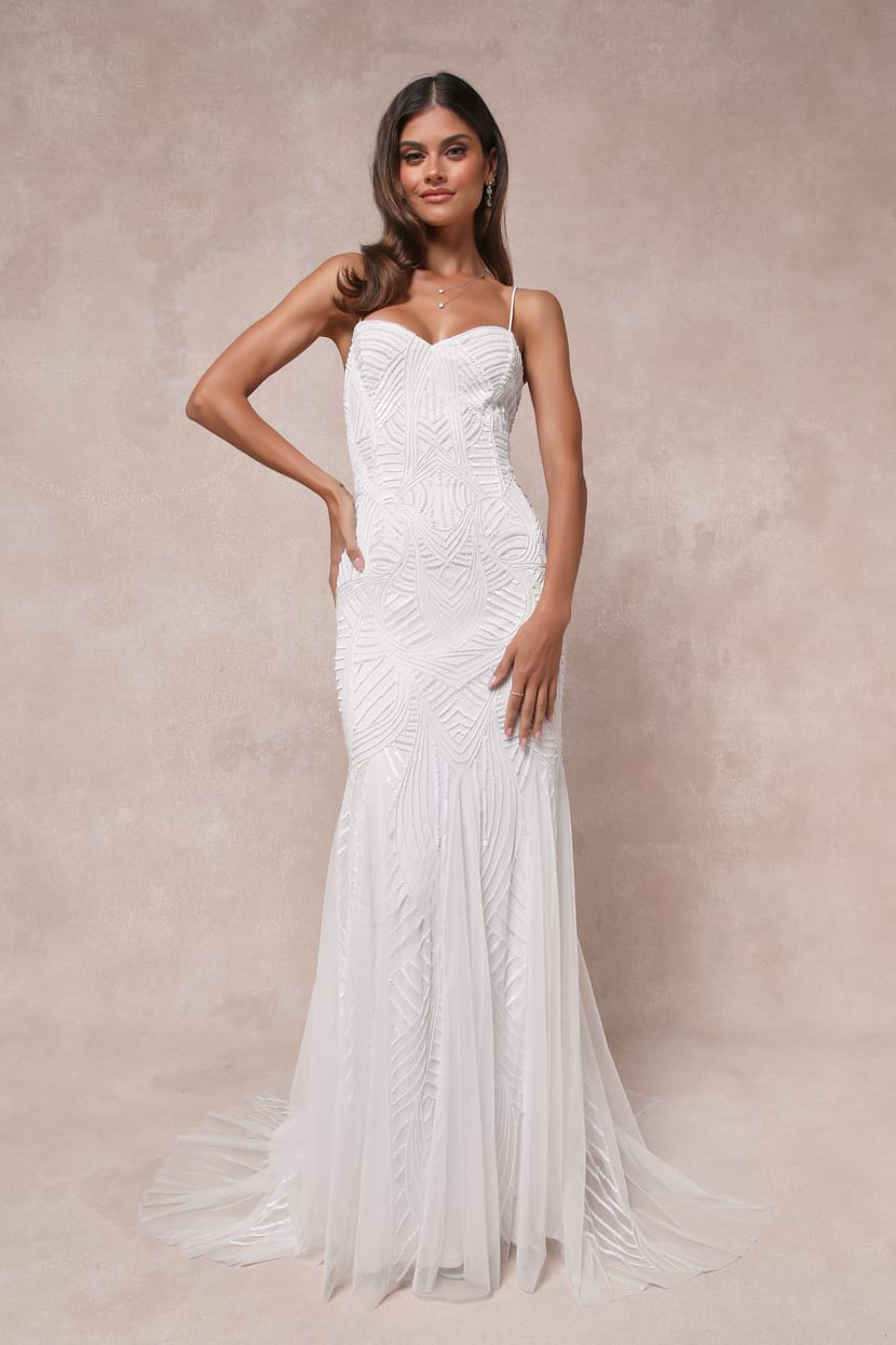 White Sequin Gown - White Backless Gown - Sequin Maxi Dress - Lulus