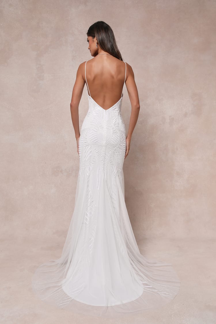 Radiant Presence White Sequin Sleeveless Backless Maxi Dress