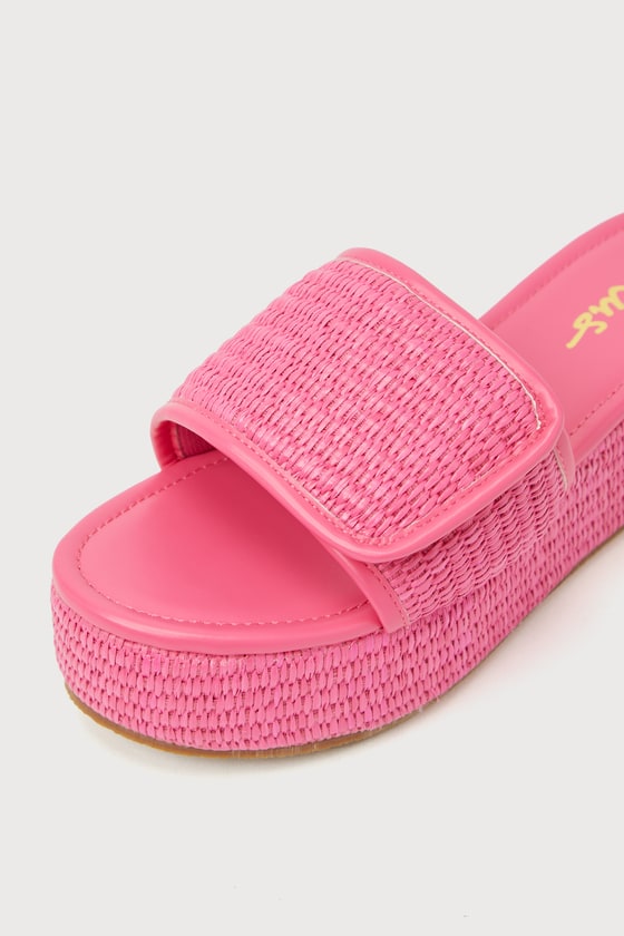 Shop Lulus Evolet Pink Raffia Platform Slide Sandals