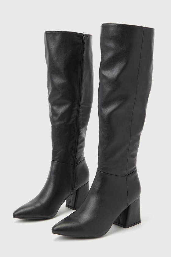 Lulus Pheyis Black Pointed-toe Knee-high High Heel Boots