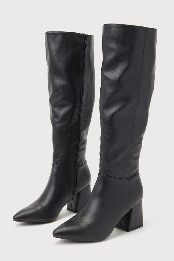 Pheyis Black Pointed-Toe Knee-High Boots 1