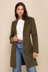 Harriet Olive Green Button-Front Belted Coat 2