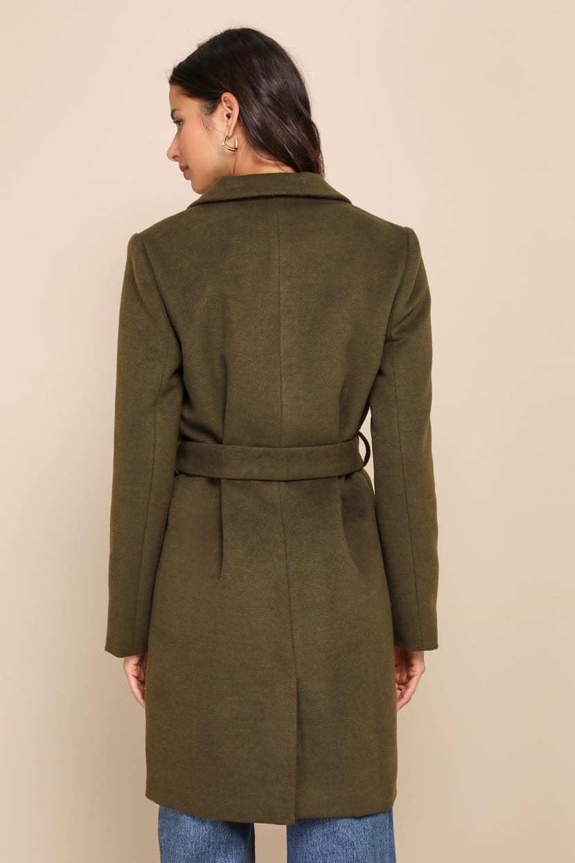 Harriet Olive Green Button-Front Belted Coat