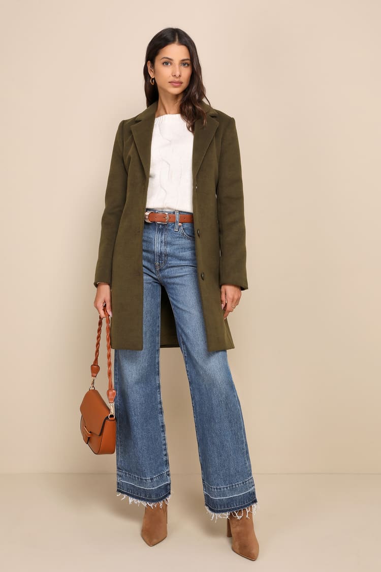 Harriet Olive Green Button-Front Belted Coat