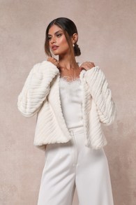 Extravagant Passion Ivory Faux Fur Collared Open-Front Jacket