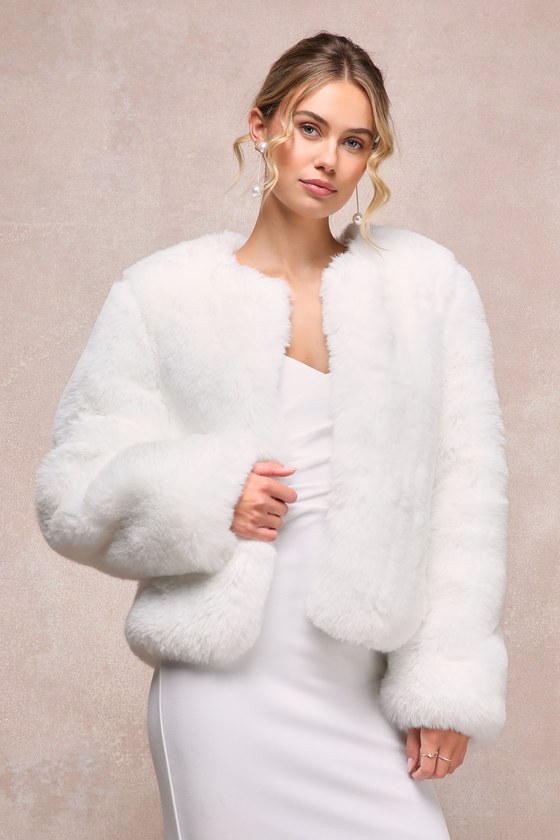 Fuzzy Ivory Coat - Faux Fur Coat - Open-Front Coat - Lulus