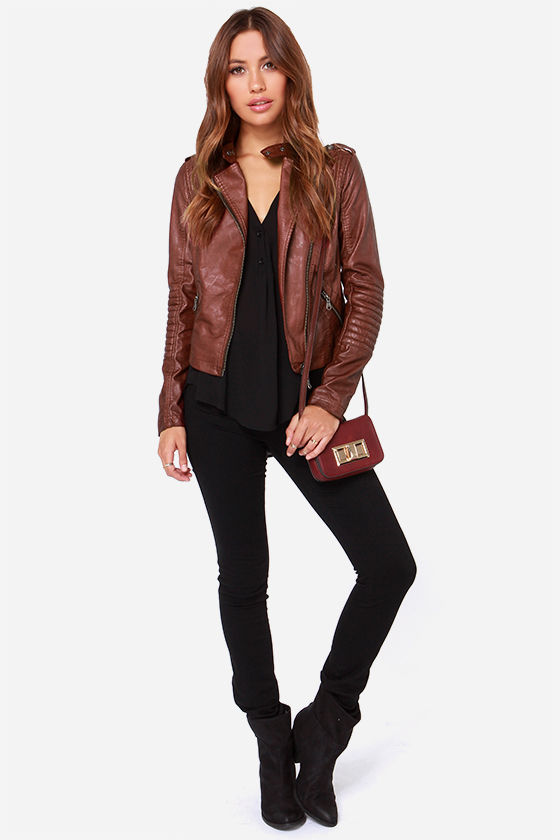 Black Swan Heart Burgundy Vegan Leather Moto Jacket 2
