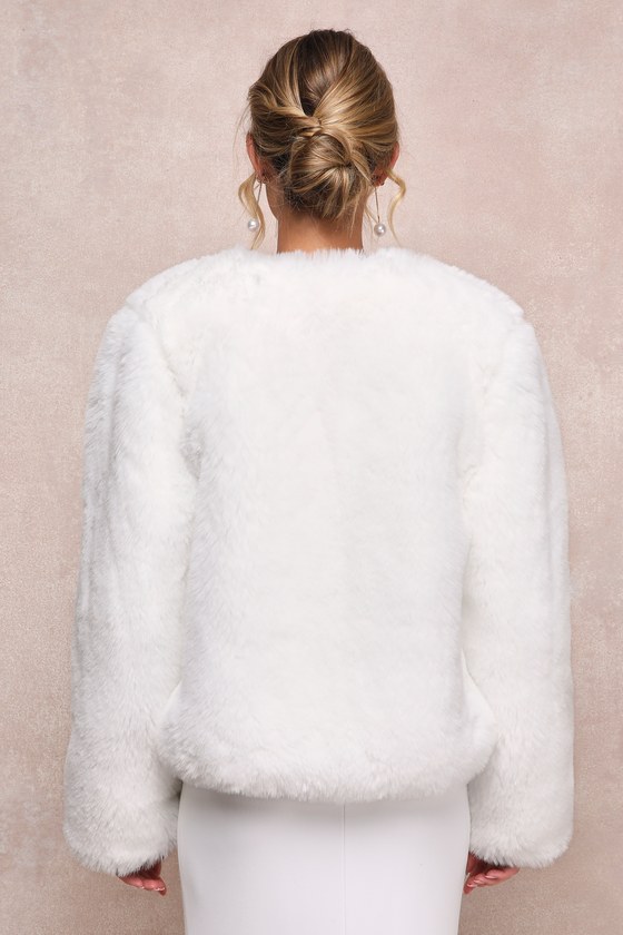 Fuzzy Ivory Coat - Faux Fur Coat - Open-Front Coat - Lulus