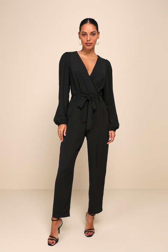 High-Neck Long Sleeve Jumpsuit - Black main image 1