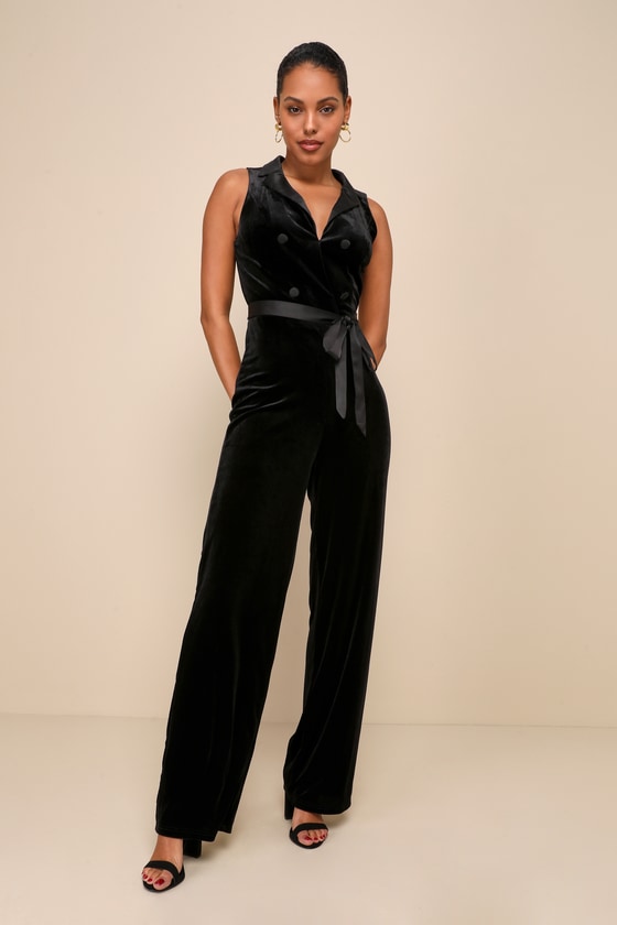 Black Velvet Jumpsuit Chic Collared Jumpsuit Button Jumpsuit Lulus