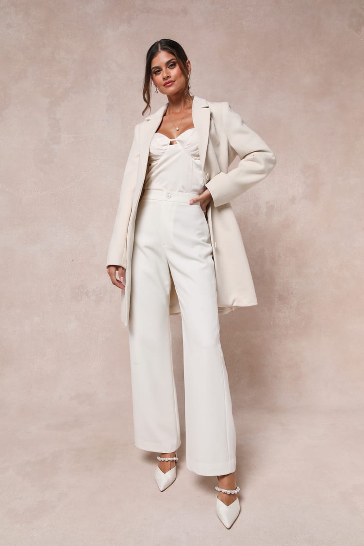 Harriet Ivory Button-Front Belted Coat