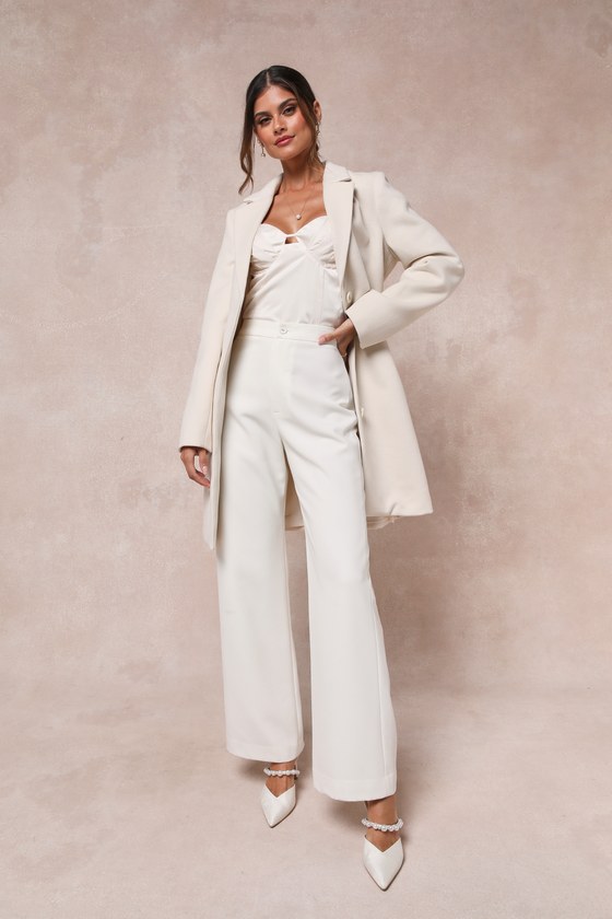 Harriet Ivory Button-Front Belted Coat 2