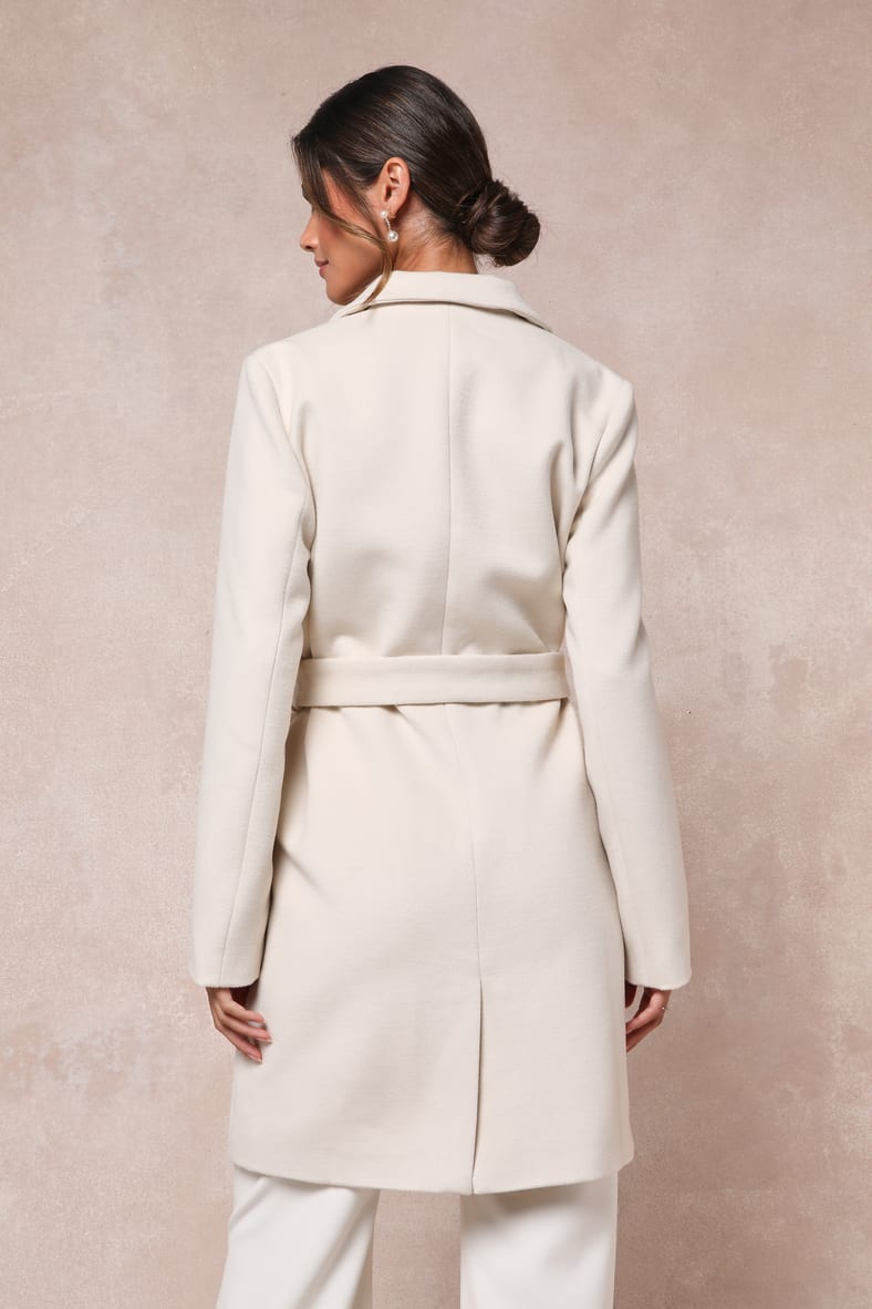 Harriet Ivory Button-Front Belted Coat