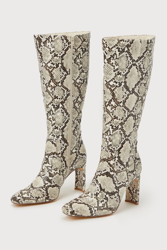 White Snake Boots Snake Embossed Tall Boots Knee High Boots