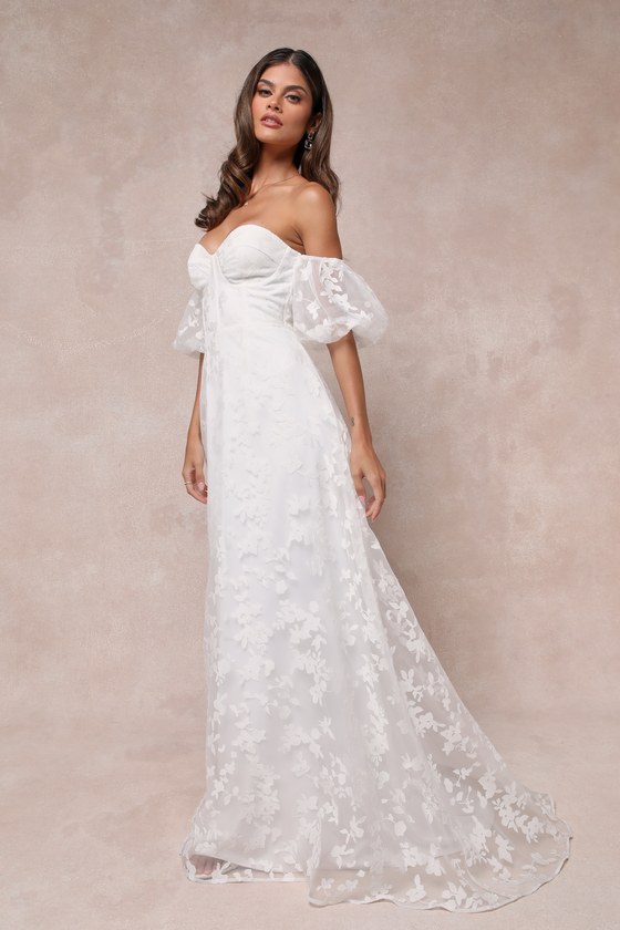 Lulus Romantic Dedication White Floral Off-the-shoulder Maxi Dress