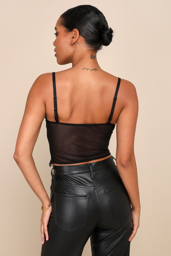 Black Sheer Top Lace Sleeveless Top Lacy Bustier Top Lulus