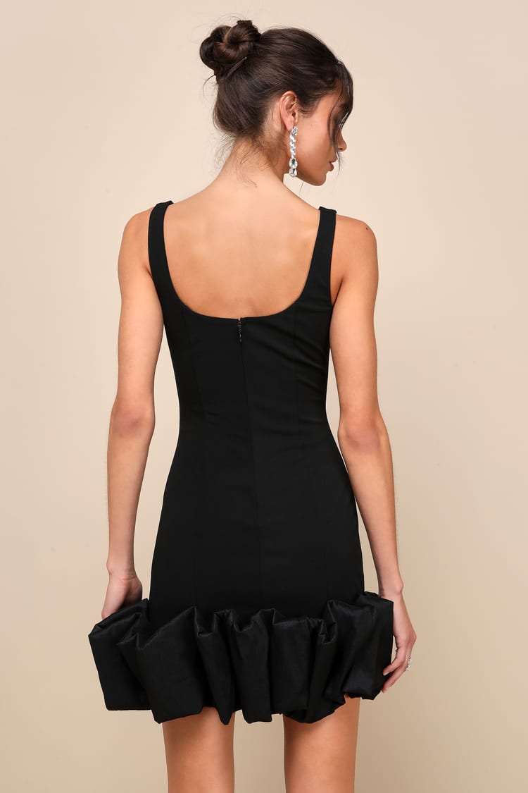 Essentially Flirty Black 3D Ruffle Hem Bodycon Mini Dress
