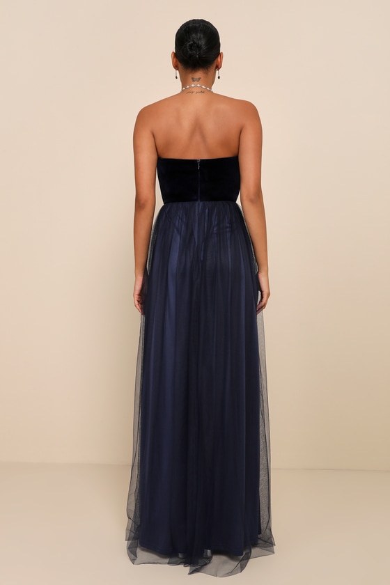 ◆Lulus◆Velvet Strapless Maxi ドレス 2color 送料込 Black Velvet Dress - Strapless Maxi Dress - Plunging Maxi