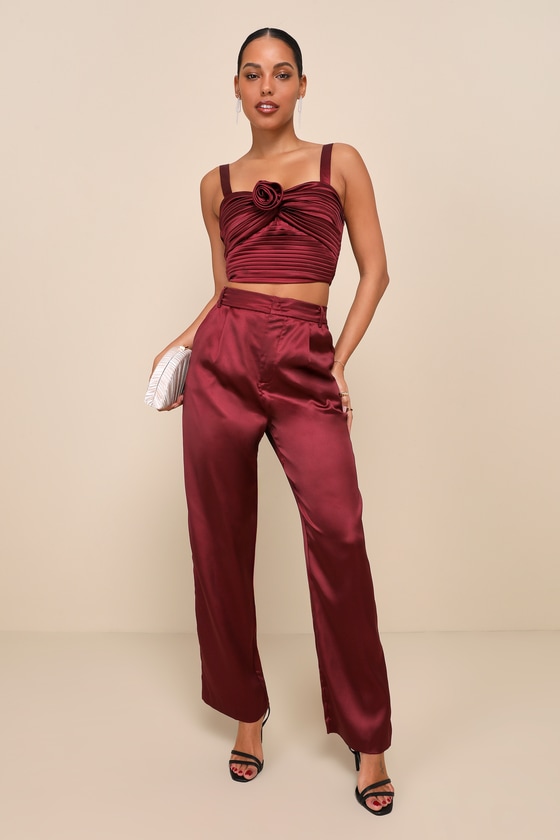 Flawless Behavior Burgundy High Rise Straight Leg Pants 1